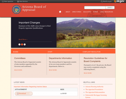 Arizona Board of Appraisal website