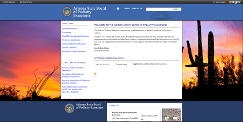 Arizona State Board of Podiatry Examiners homepage