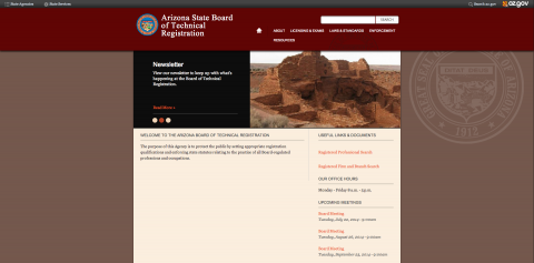 Arizona State Board of Technical Registration homepage
