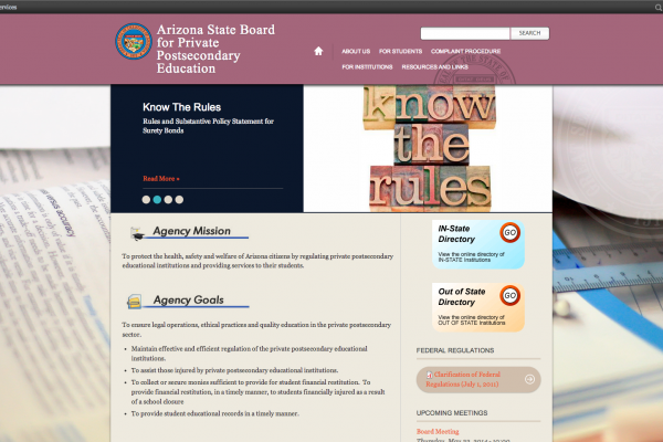 Arizona State Board for Private Postsecondary Education home page