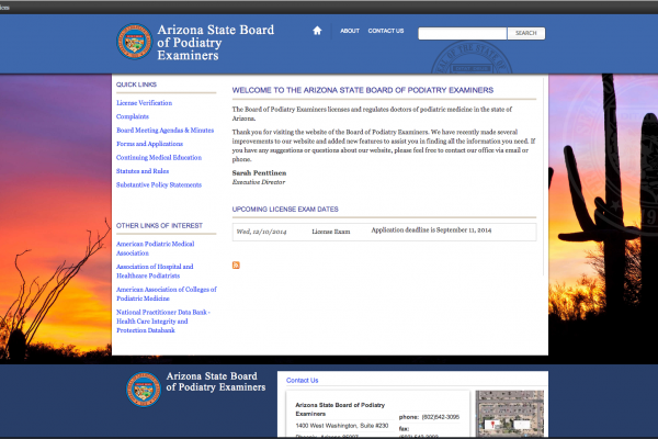 Arizona State Board of Podiatry Examiners homepage