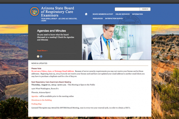 Arizona State Board of Respiratory Care Examiners homepage